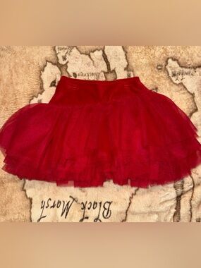 🖤MARIELLA BURANI ITALIAN LUXURY GIRLS RED VELVET TULLE SKIRT SIZE 4🖤
